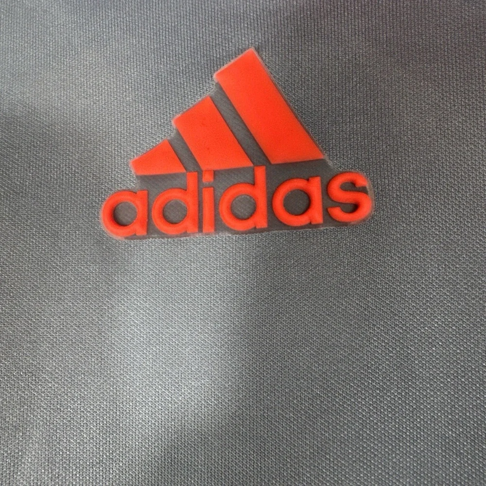 ADIDAS Mens Gray Hoodie With Neon Orange Hit And Kangaroo Pocket XL